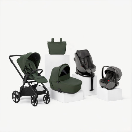 carrito completo Jané Muum 5 verde botanic con silla de coche y portababé gris mars gray