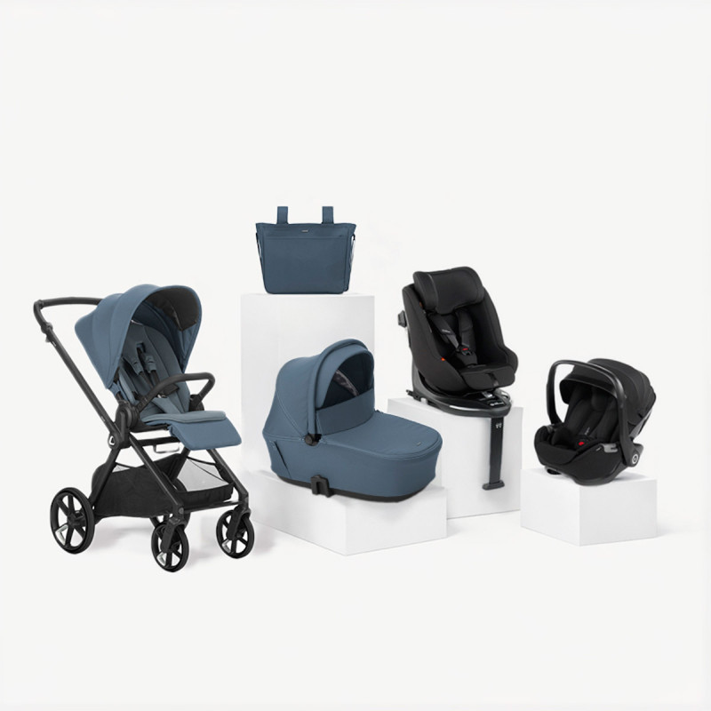 carrito completo Jané Muum 5 azul seal con silla de coche y portababé negro matt black