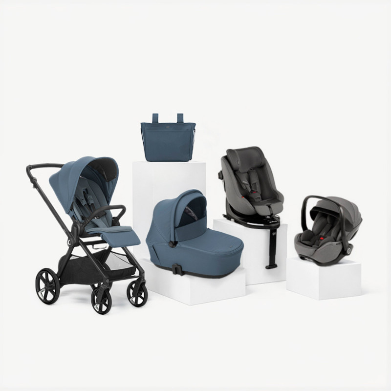 carrito completo Jané Muum 5 azul seal con silla de coche y portababé gris mars gray