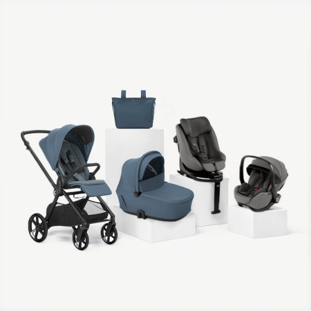 carrito completo Jané Muum 5 azul seal con silla de coche y portababé gris mars gray