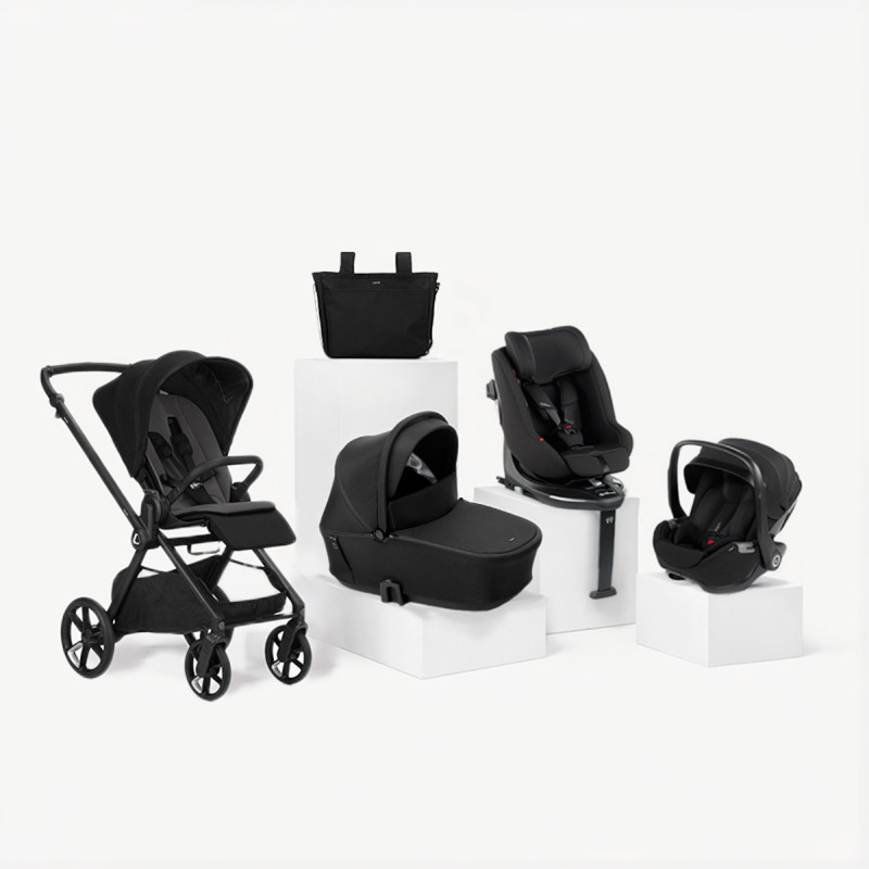 carrito completo Jané Muum 5 negro coal con silla de coche y portababé negro matt black