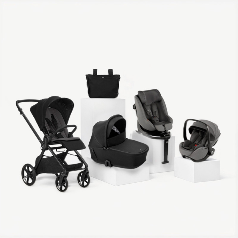 carrito completo Jané Muum 5 negro coal con silla de coche y portababé gris mars gray