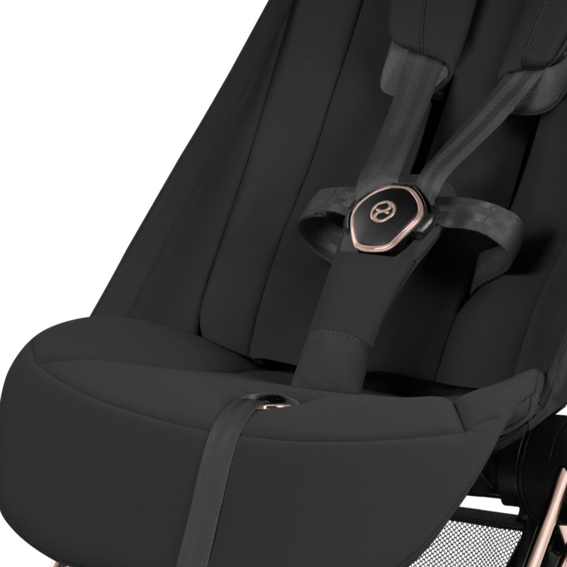 detalle del arnes de la coya en sepia black y chasis rosegold