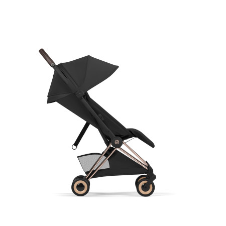 Cybex Coya Style silla de paseo compacta en color sepia black con chasis rosegold de perfil