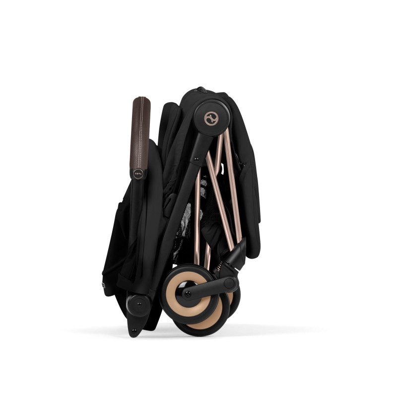 Cybex Coya Style silla de paseo compacta en color sepia black con chasis rosegold plegada