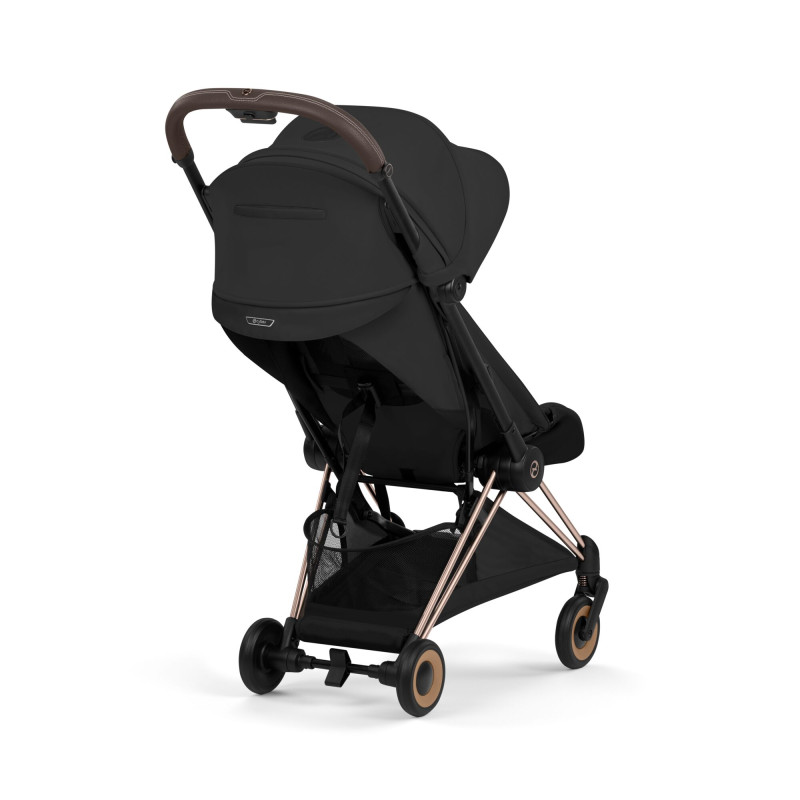 Cybex Coya Style silla de paseo compacta en color sepia black con chasis rosegold vista trasera