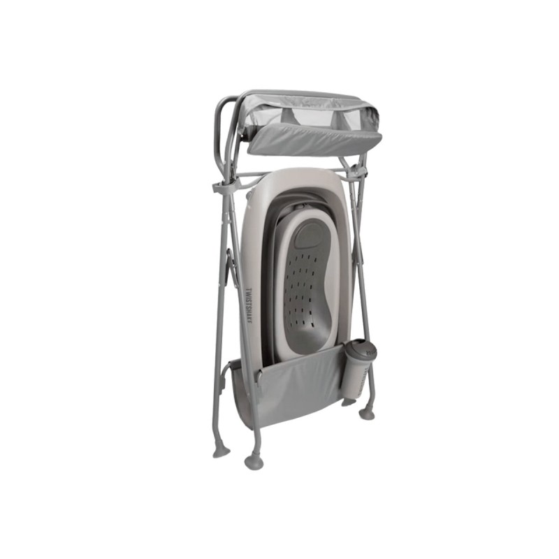 bañera plegable para bebé de Twistshake plegada con soporte en gris Pastel Grey