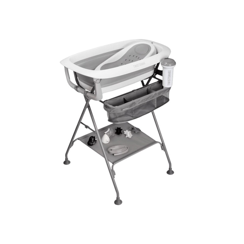 bañera plegable para bebé de Twistshake con soporte de color blanco y gris