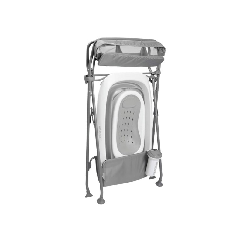 bañera plegable para bebé de Twistshake plegada con soporte en blanco y gris