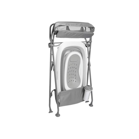 bañera plegable para bebé de Twistshake plegada con soporte en blanco y gris