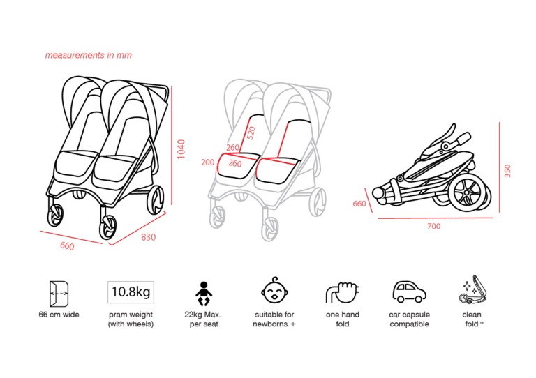 gráfico de las especificaciones de la slim twin de valco baby